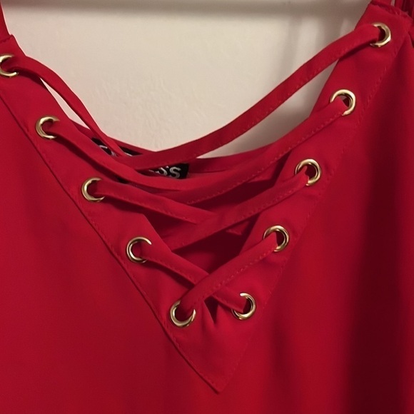 Express Sleeveless blouse, red small, ruffle cap, double spaghetti strap - Picture 3 of 7